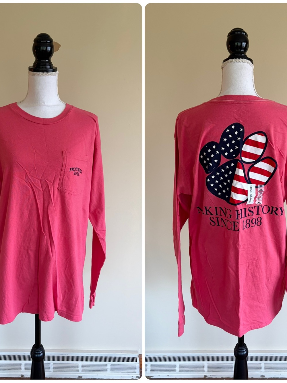 New XL Frostburg State University Longsleeve Tee Shirt with Patriotic Paw Print